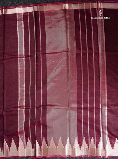 Cotton Mix - Maroon Plain Fancy Saree Along With Traditional Temple Border