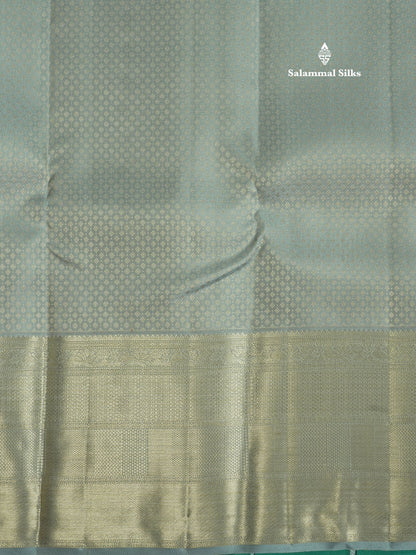 Beautiful Grey Pure Kanjivaram Silk Saree With Self Border