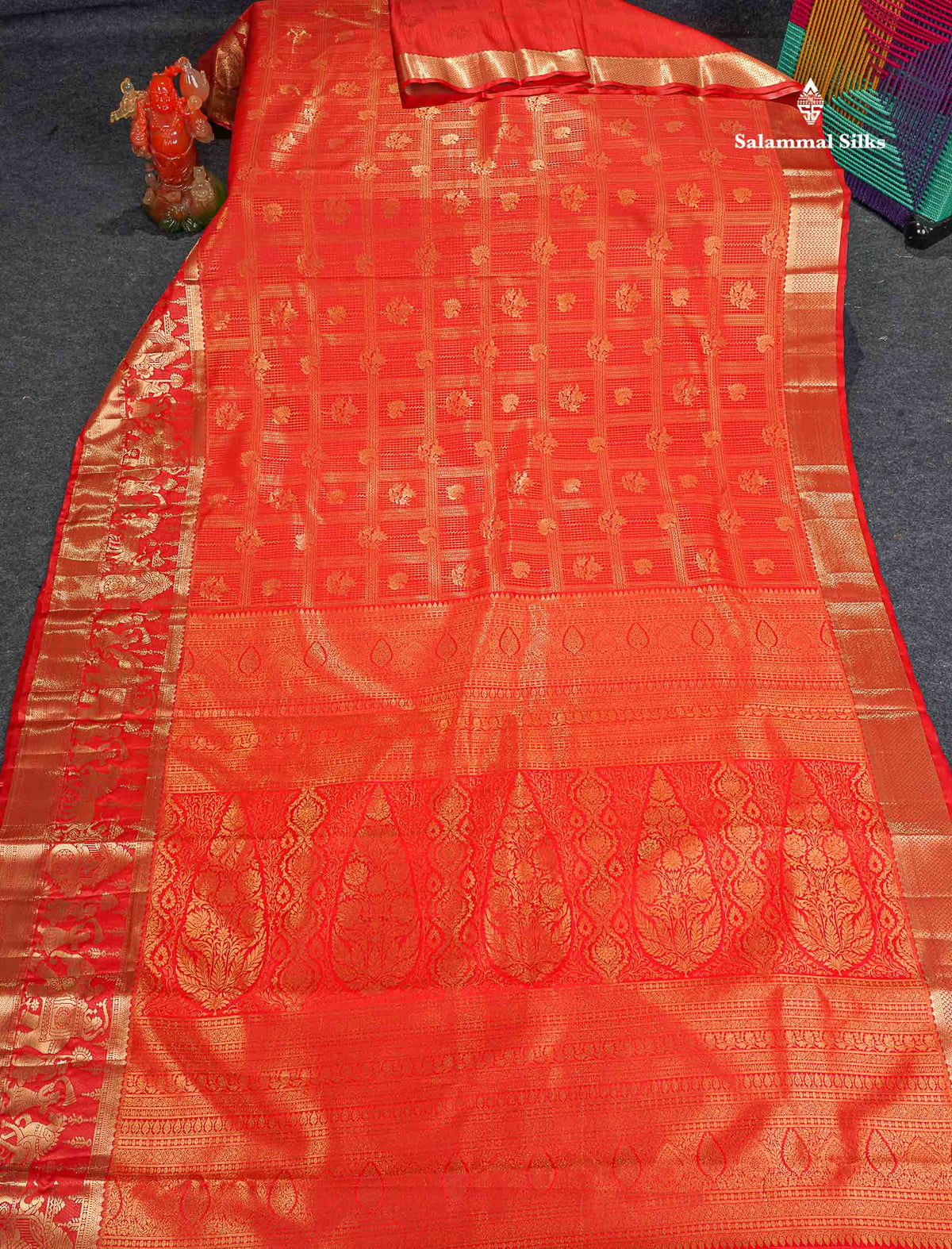 Semi Silk Saree - Redish Orange Colour Body With Traditional Pallakku Evening Morning Border
