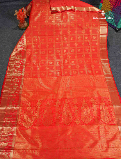 Semi Silk Saree - Redish Orange Colour Body With Traditional Pallakku Evening Morning Border