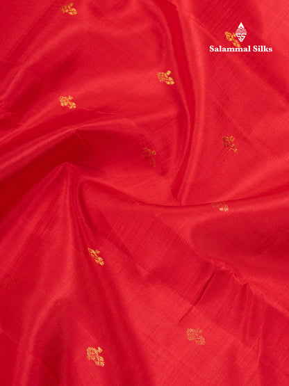 Chilly Red Pure Kanjivaram Silk Saree With Contrast Mango Yellow One Side Traditional Border