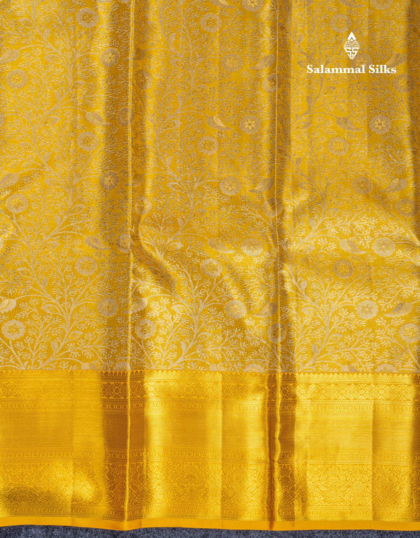 Gold Tissue Bridal Pure Kanjivaram Silk Saree With Contrast Golden Yellow Traditional Border