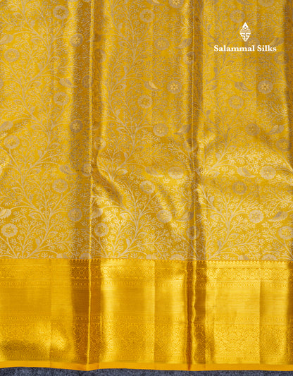 Gold Tissue Bridal Pure Kanjivaram Silk Saree With Contrast Golden Yellow Traditional Border
