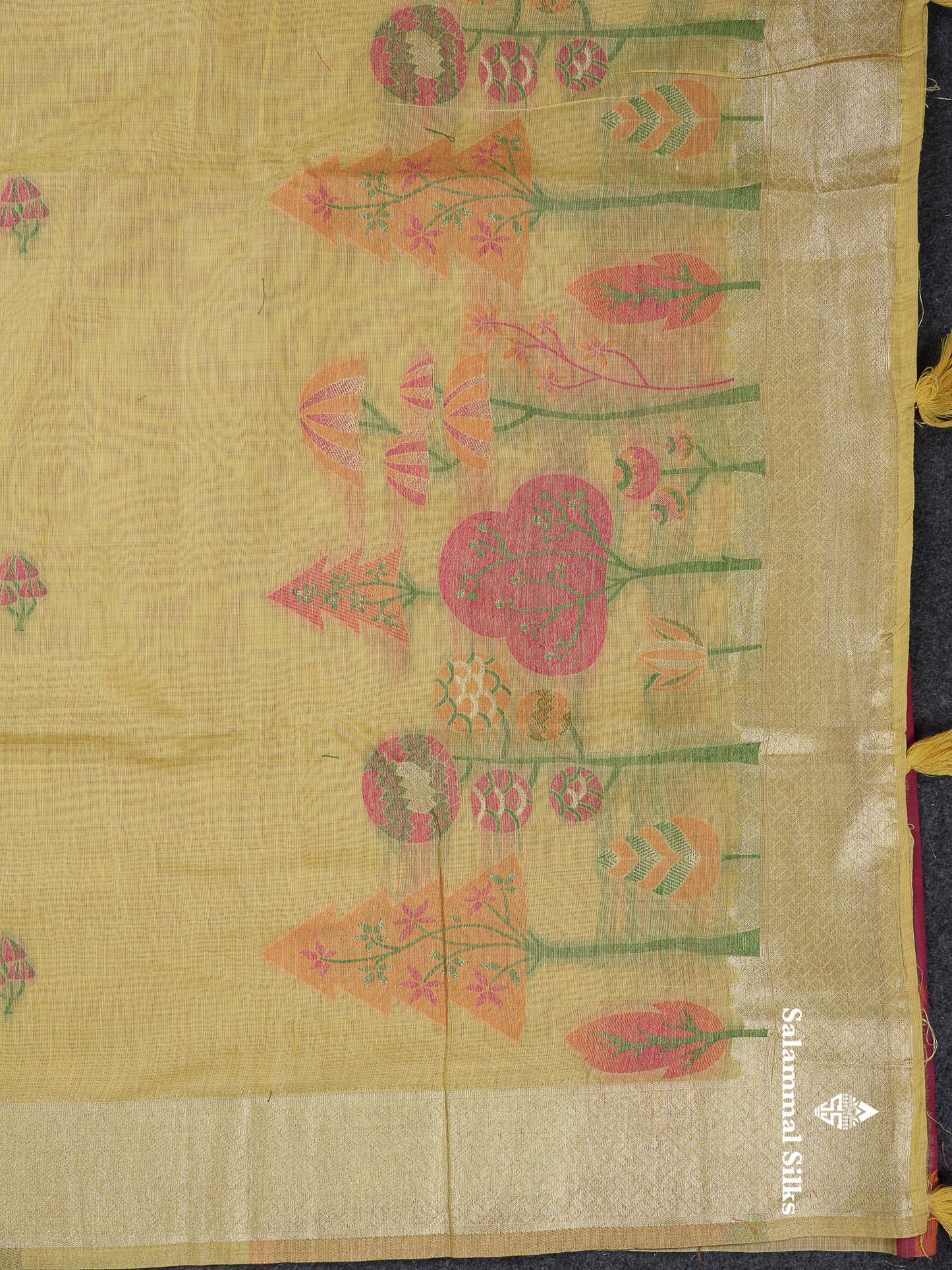 Beautiful Cream Sandal Muga Cotton Saree With Contrast Black Blouse