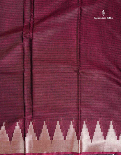 Cotton Mix - Maroon Plain Fancy Saree Along With Traditional Temple Border