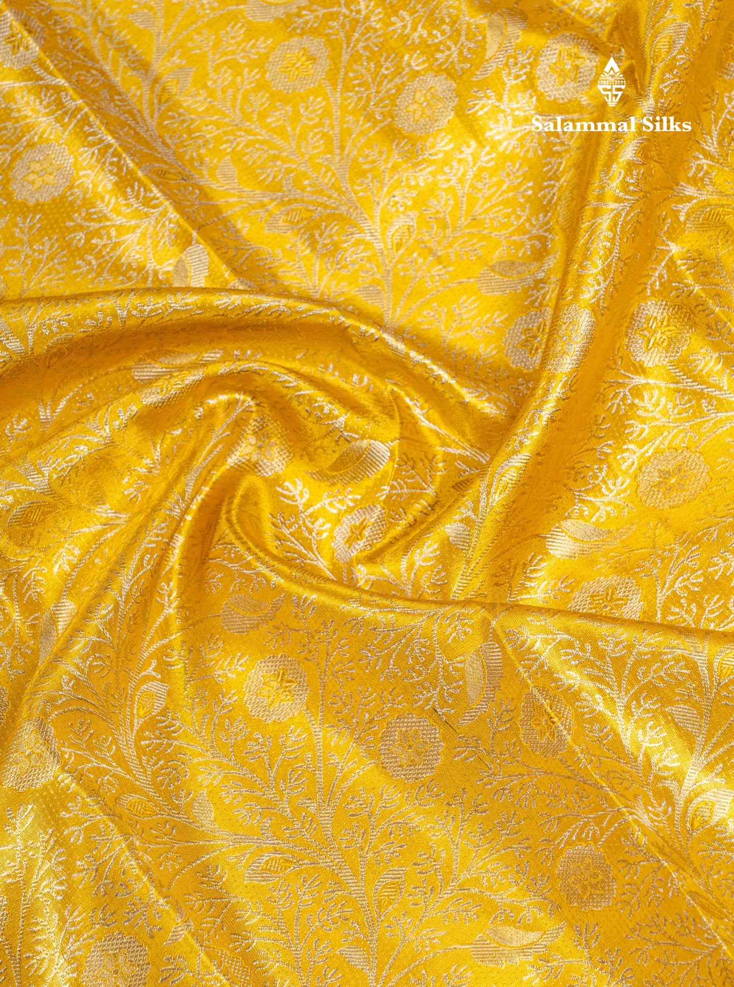 Gold Tissue Bridal Pure Kanjivaram Silk Saree With Contrast Golden Yellow Traditional Border