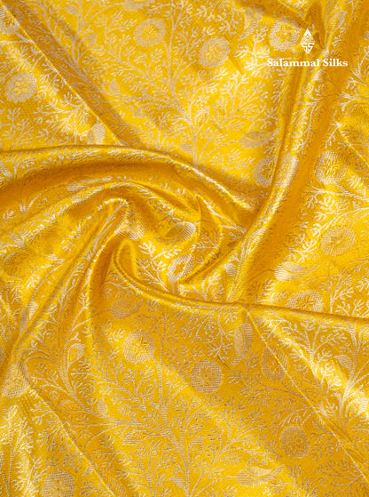 Gold Tissue Bridal Pure Kanjivaram Silk Saree With Contrast Golden Yellow Traditional Border