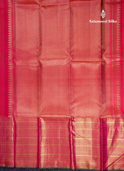 Beautiful Dual Tone Pinkish Orange Pure Kanjivaram Silk Saree With Contrast Green Blouse