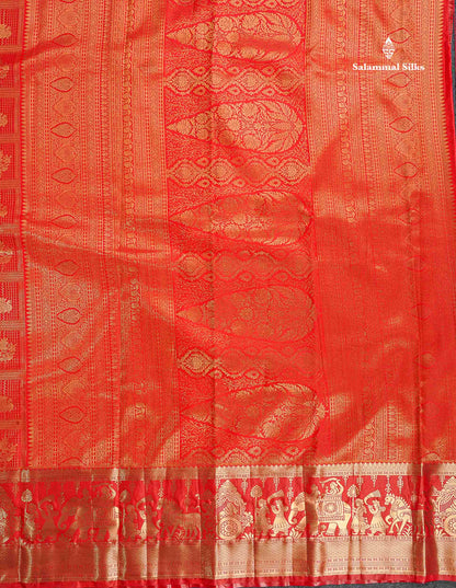 Semi Silk Saree - Redish Orange Colour Body With Traditional Pallakku Evening Morning Border