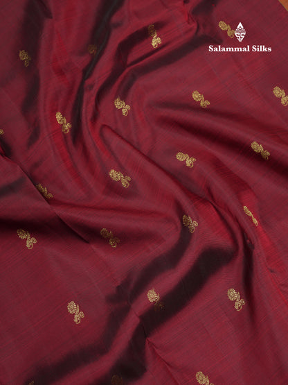 Beautiful Dark Maroon Pure Kanjivaram Silk Saree With Contrast Mustard Yellow Traditional Evening Morning Border