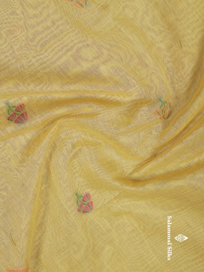Beautiful Cream Sandal Muga Cotton Saree With Contrast Black Blouse