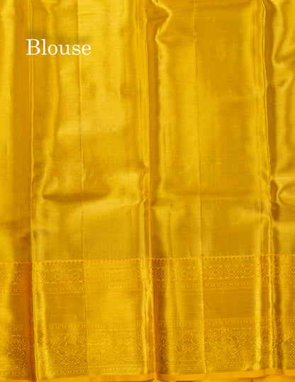 Gold Tissue Bridal Pure Kanjivaram Silk Saree With Contrast Golden Yellow Traditional Border