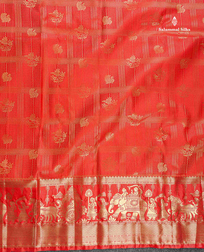 Semi Silk Saree - Redish Orange Colour Body With Traditional Pallakku Evening Morning Border