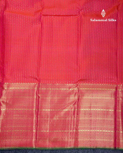 Beautiful Dual Tone Pinkish Orange Pure Kanjivaram Silk Saree With Contrast Green Blouse