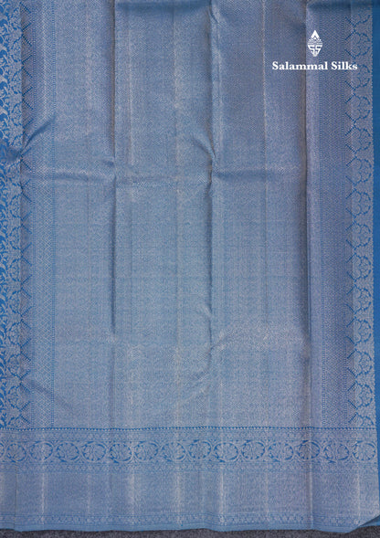 Olive Blue Bridal Kanjivaram Pure Silk Saree With Self Silver Zari Long Border