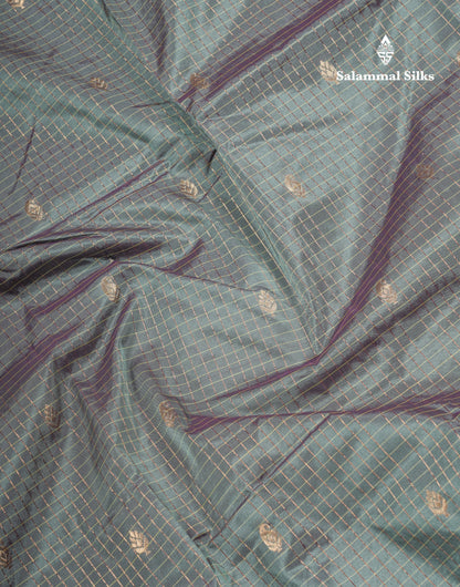 Light Weight Semi Silk Saree - Brown Checks With Butta With Traditional Rettapet Border