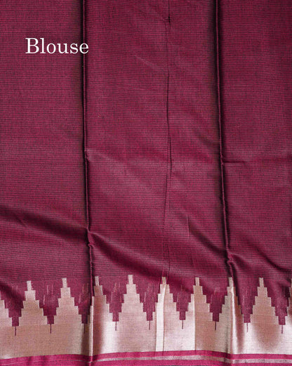 Cotton Mix - Maroon Plain Fancy Saree Along With Traditional Temple Border