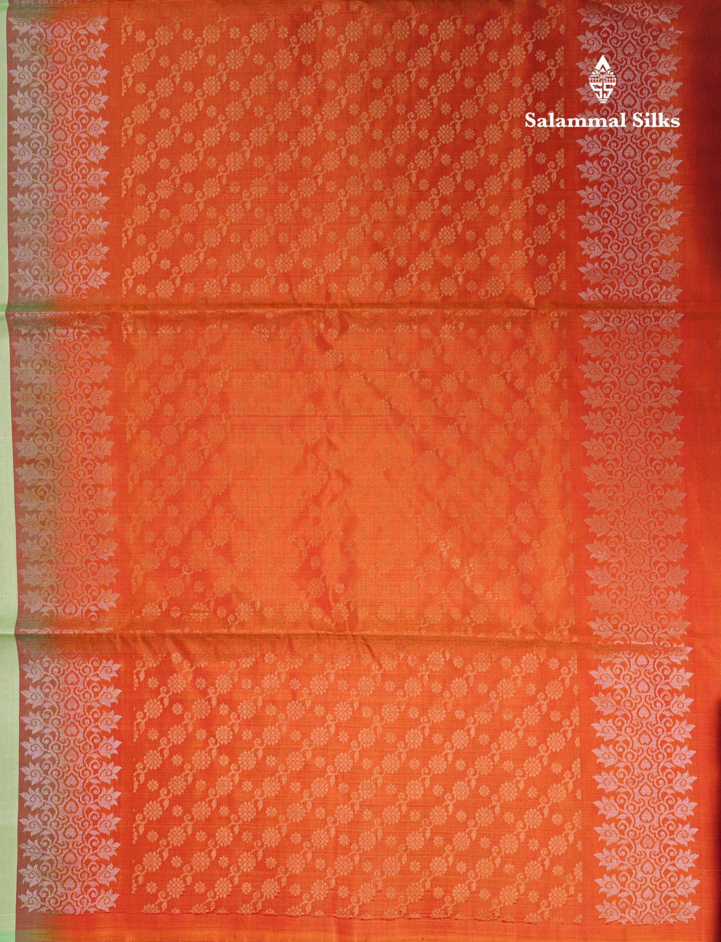 Beautiful Light Green Pure Kanjivaram Soft Silk Saree With Contrast Peach Orange Blouse