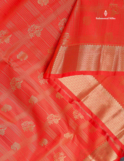 Semi Silk Saree - Redish Orange Colour Body With Traditional Pallakku Evening Morning Border