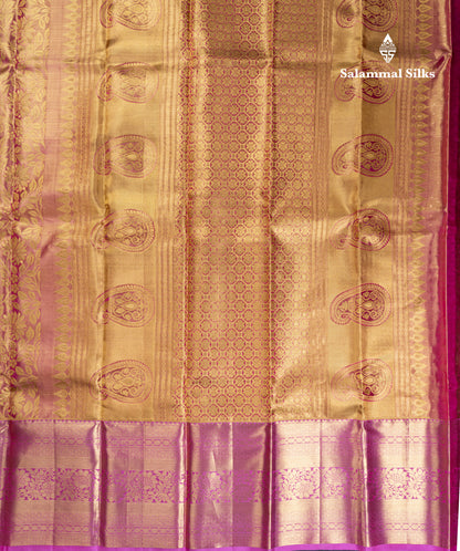 Pink Tissue Bridal Pure Kanjivaram Silk Saree With Contrast Link Pink Traditional Evening Morning Border