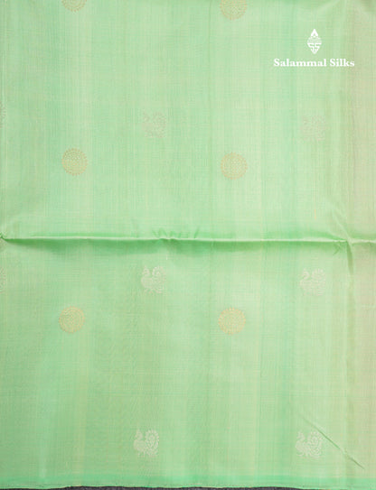 Beautiful Light Green Pure Kanjivaram Soft Silk Saree With Contrast Peach Orange Blouse