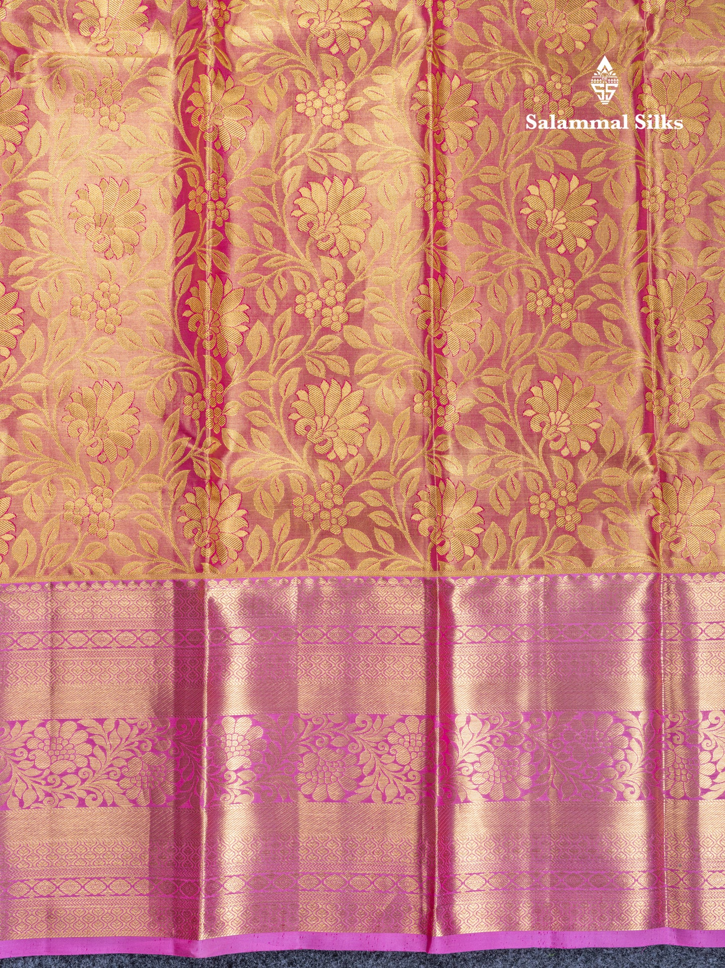 Pink Tissue Bridal Pure Kanjivaram Silk Saree With Contrast Link Pink Traditional Evening Morning Border