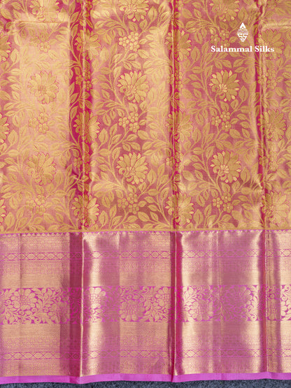 Pink Tissue Bridal Pure Kanjivaram Silk Saree With Contrast Link Pink Traditional Evening Morning Border