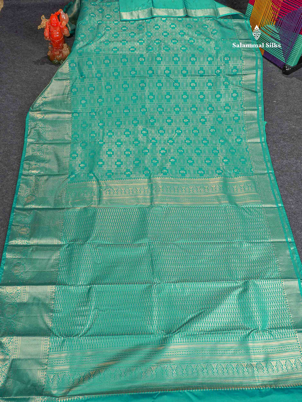 Semi Silk Saree - Sapphire Green Colour Body With Traditional Evening Morning Border 