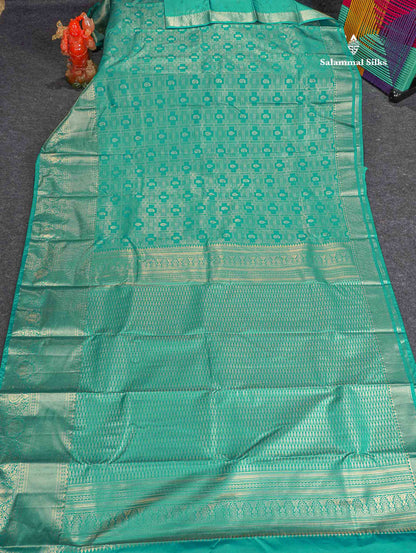 Semi Silk Saree - Sapphire Green Colour Body With Traditional Evening Morning Border 
