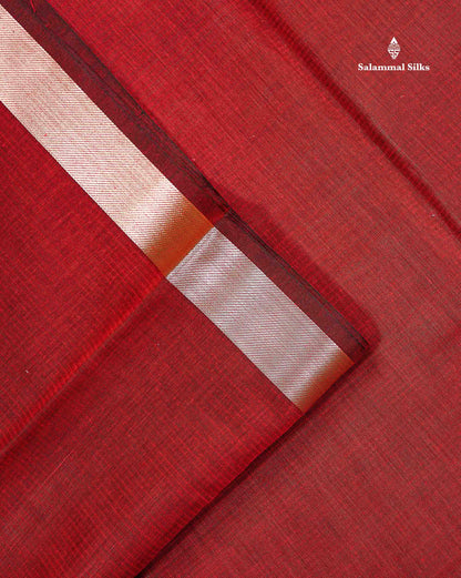 Cotton Mix - Maroon Plain Fancy Saree Along With Traditional Temple Border