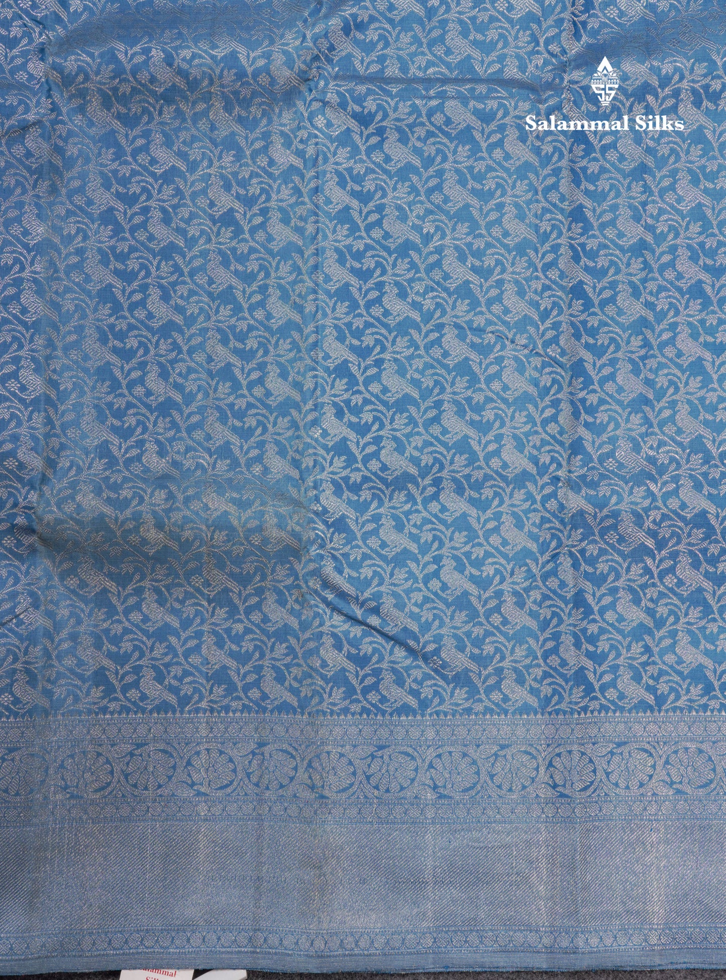 Olive Blue Bridal Kanjivaram Pure Silk Saree With Self Silver Zari Long Border