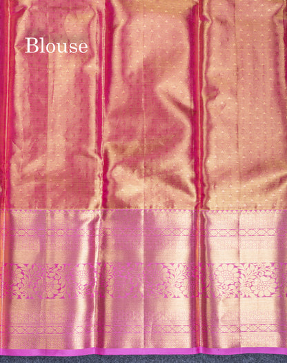 Pink Tissue Bridal Pure Kanjivaram Silk Saree With Contrast Link Pink Traditional Evening Morning Border
