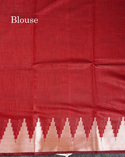 Cotton Mix - Maroon Plain Fancy Saree Along With Traditional Temple Border