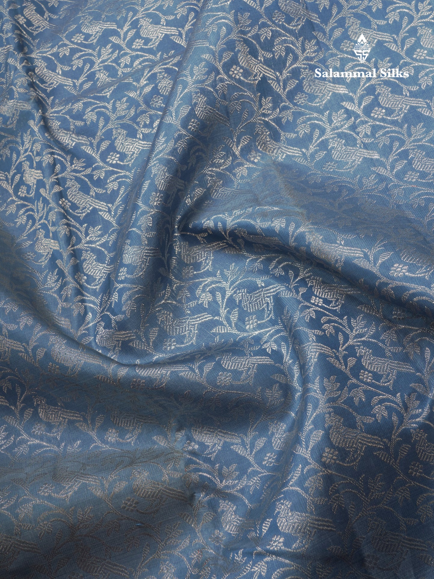 Olive Blue Bridal Kanjivaram Pure Silk Saree With Self Silver Zari Long Border