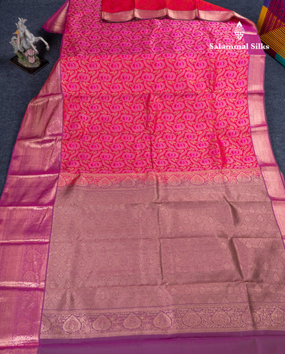 Pink Puremix Silk Saree With Contrast Magenta Traditional Evening Morning Border