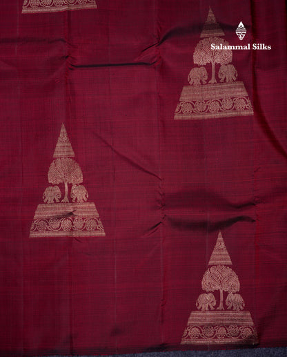 Beautiful Dark Maroon Traditional Buttas Pure Kanjivaram Silk Saree With Blouse