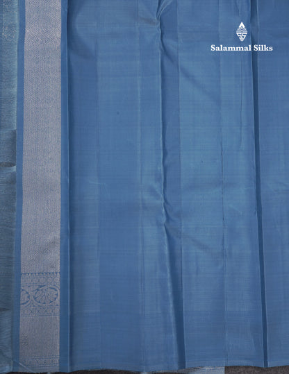 Olive Blue Bridal Kanjivaram Pure Silk Saree With Self Silver Zari Long Border
