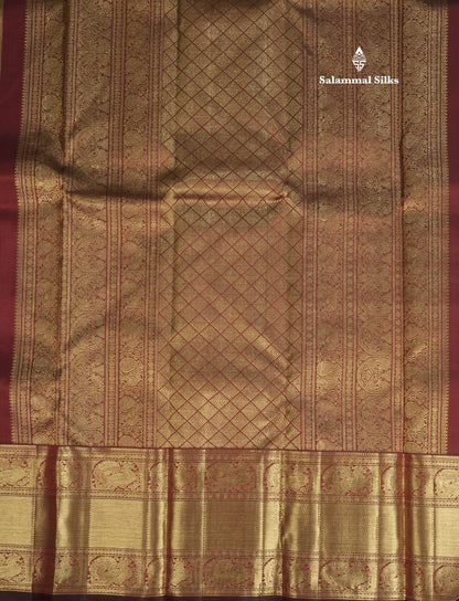 Beautiful Dark Maroon Pure Kanjivaram Silk Saree (2G) Zari With Traditional Self Border