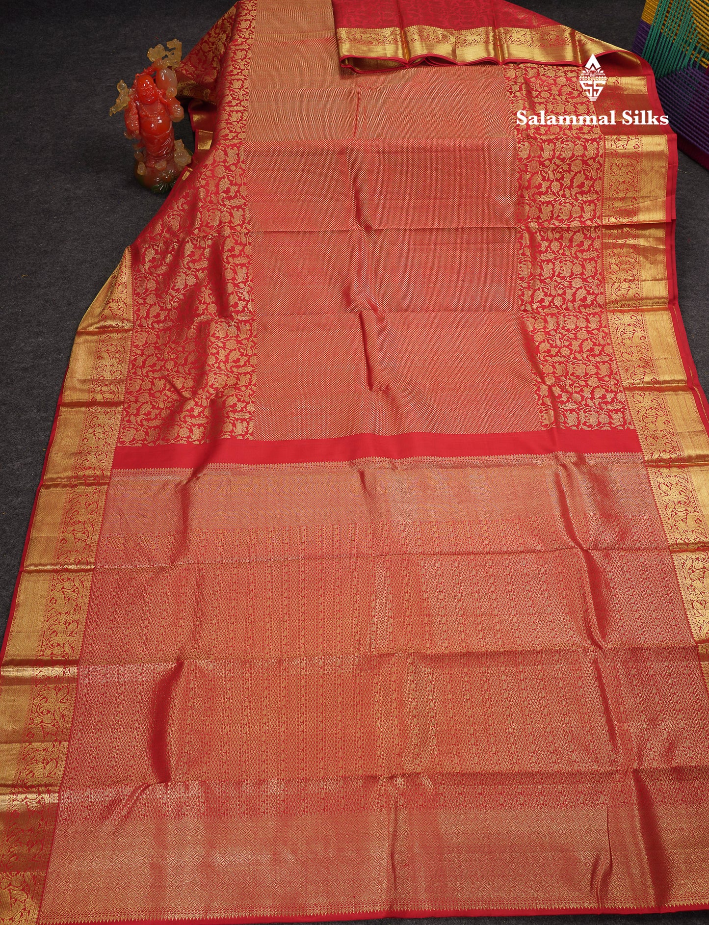 Beautiful Redish Maroon Vanasingaram Bridal Pure Kanjiivaram Silk Saree With Traditional Border