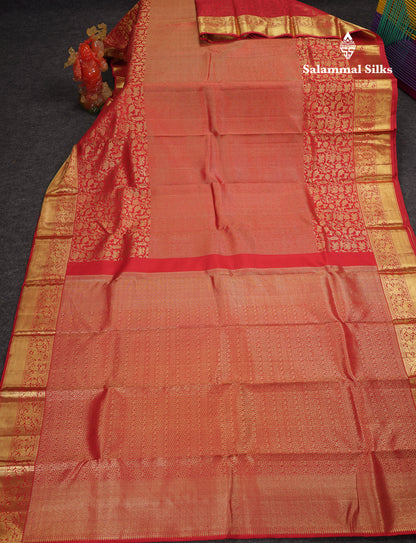 Beautiful Redish Maroon Vanasingaram Bridal Pure Kanjiivaram Silk Saree With Traditional Border