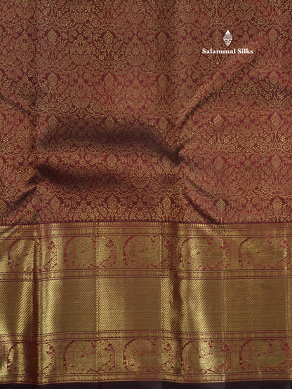 Beautiful Dark Maroon Pure Kanjivaram Silk Saree (2G) Zari With Traditional Self Border
