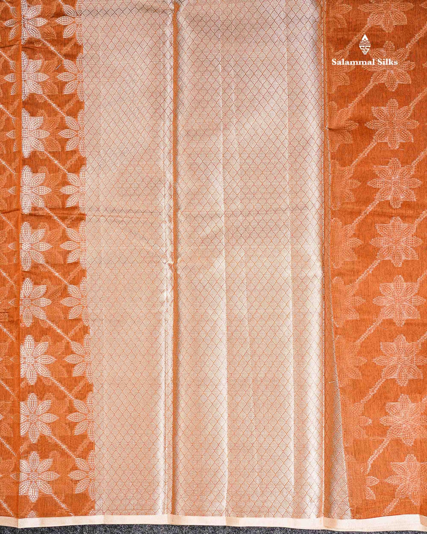 Cotton Mix - Rust Orange Floral Design Fancy Saree With Designer Blouse