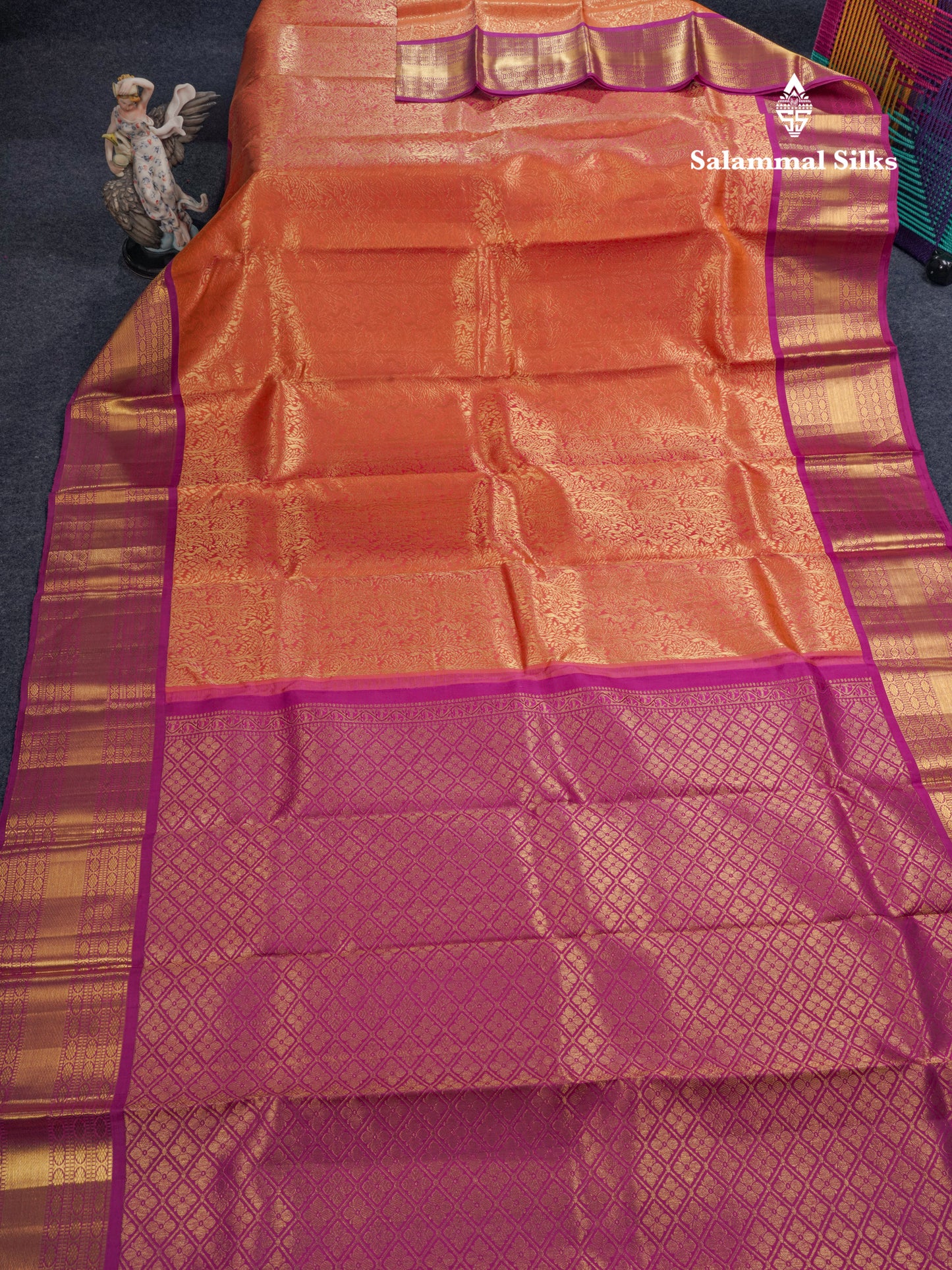 Orange Grand Beautiful Bridal Pure Kanjivaram Silk Saree With Magenta Border