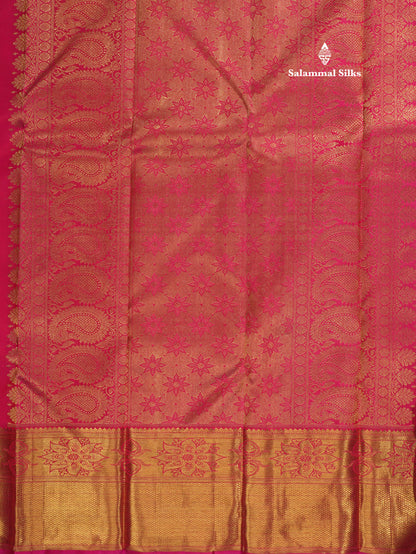 Meenakari work Pink Pure Kanjivaram Silk Saree (2G) Zari With Gold Zari Border