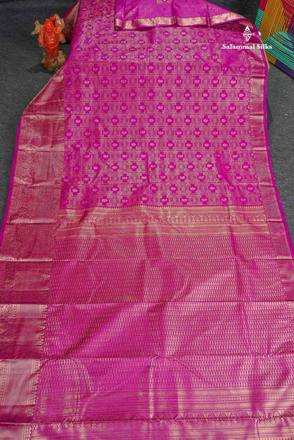 Semi Silk Saree - Magenta Pink Colour Body With Traditional Evening Morning Border 