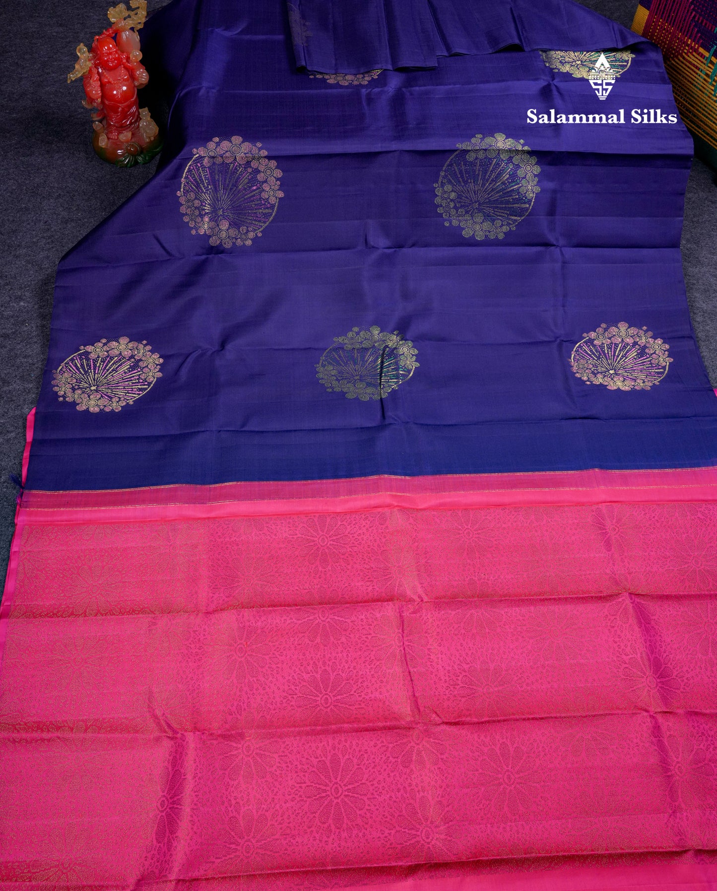 Beautiful Navy Blue Fancy Pure Kanjivaram Silk Saree With Contrast Pink Blouse