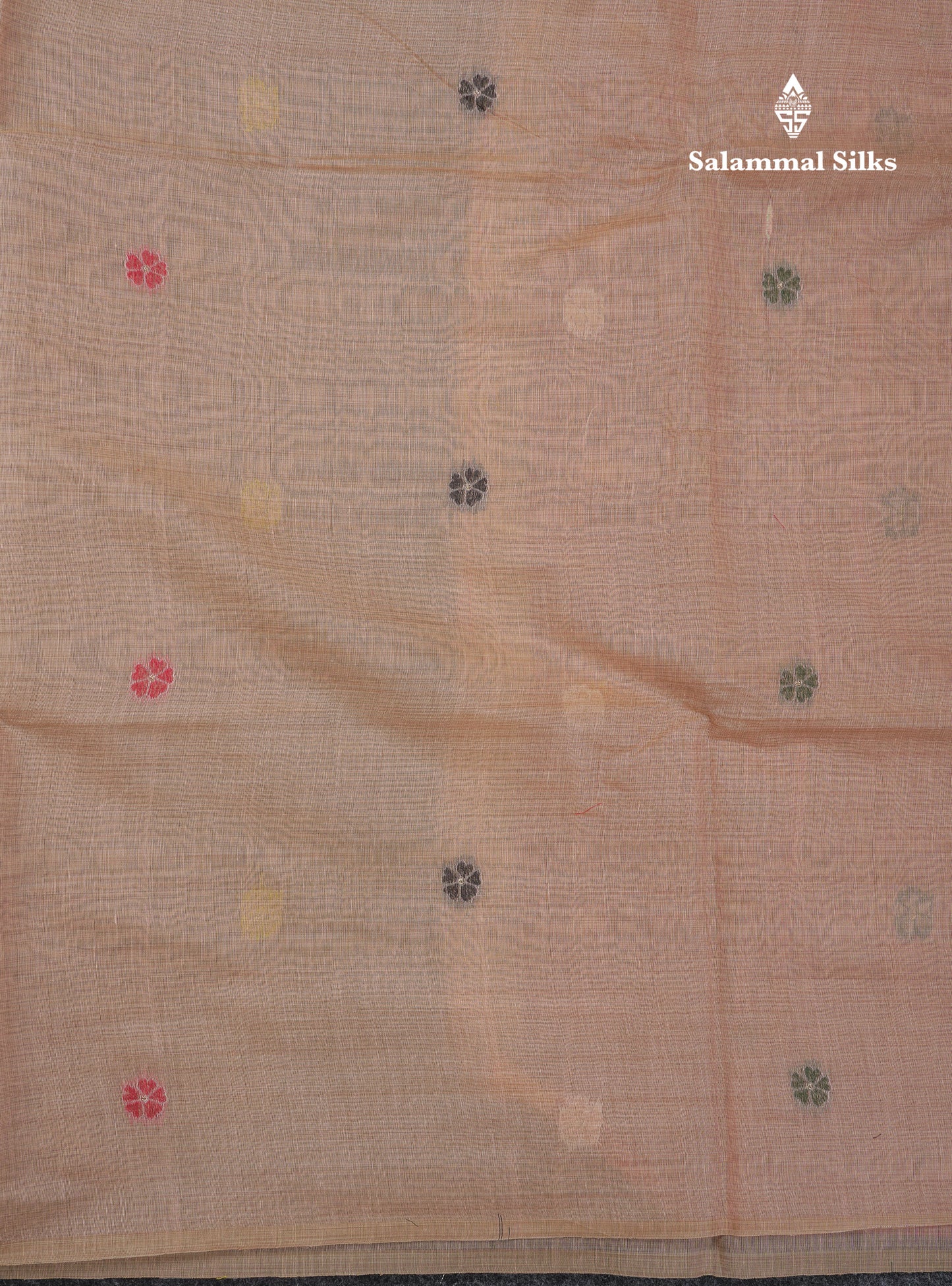 Beautiful Peach Menakari Work  Muga Cotton Saree With Contrast Chilly Red Blouse