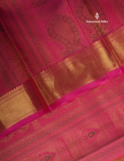 Meenakari work Pink Pure Kanjivaram Silk Saree (2G) Zari With Gold Zari Border