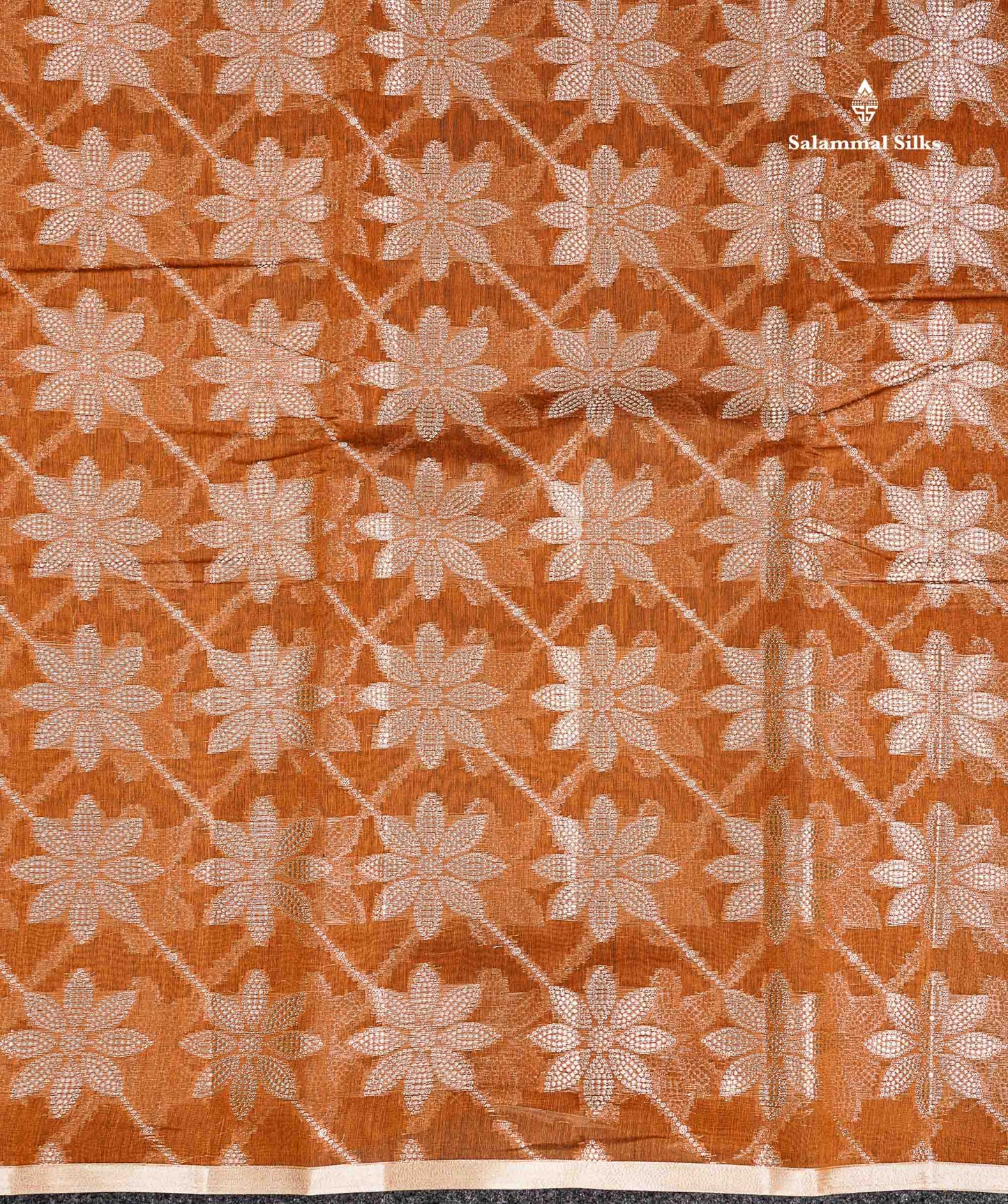Cotton Mix - Rust Orange Floral Design Fancy Saree With Designer Blouse