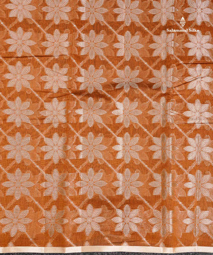 Cotton Mix - Rust Orange Floral Design Fancy Saree With Designer Blouse